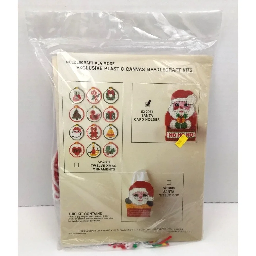 Needlecraft Ala Mode Plastic Canvas Kit Santa Card Holder & Joy Wall Hanging NEW